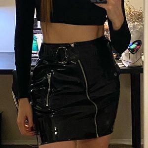 Metallic latex black skirt!